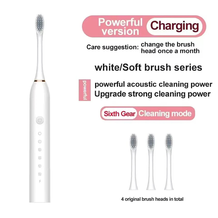 Electric Toothbrush Waterproof DuPont Brush Head USB Rechargeable High Frequency Cleaning