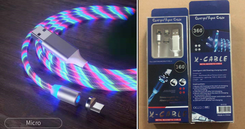 Magnetic LED Fast Charging Cable – Type-C, Micro USB & Lightning