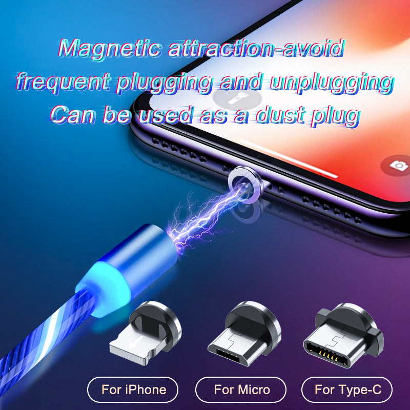 Magnetic LED Fast Charging Cable – Type-C, Micro USB & Lightning