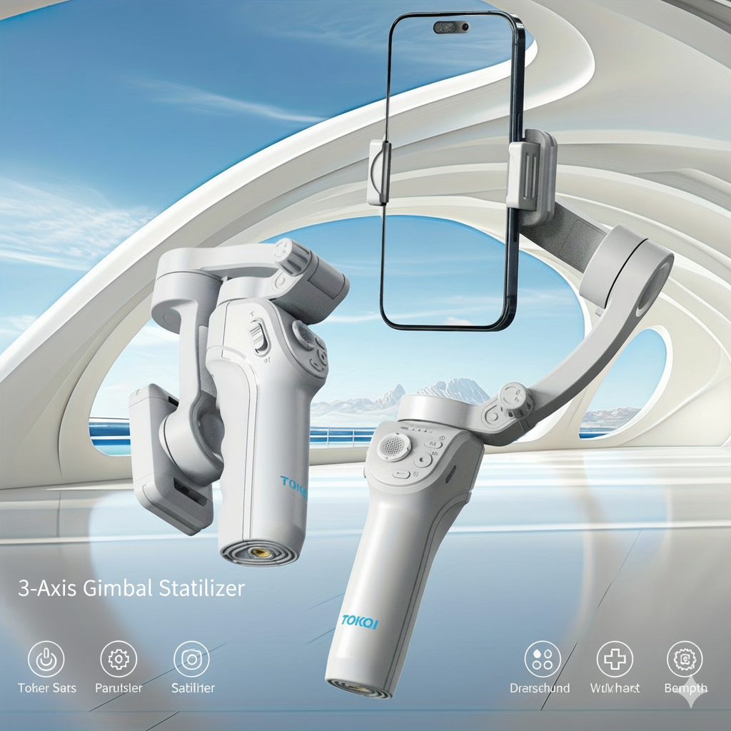 NNETM 3-Axis Selfie Stick Stabilizer with LED Light & Face Tracking