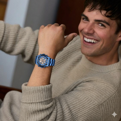 Luxury Men’s Stainless Steel Automatic Watch – Waterproof Blue Dial