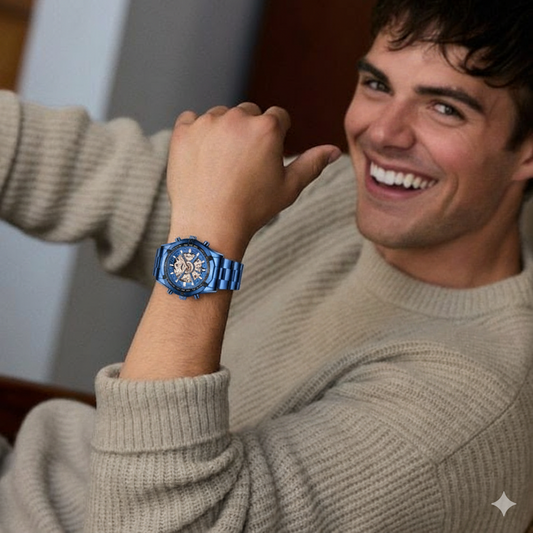 Luxury Men’s Stainless Steel Automatic Watch – Waterproof Blue Dial