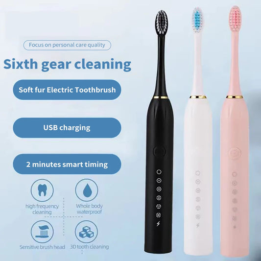 Electric Toothbrush Waterproof DuPont Brush Head USB Rechargeable High Frequency Cleaning