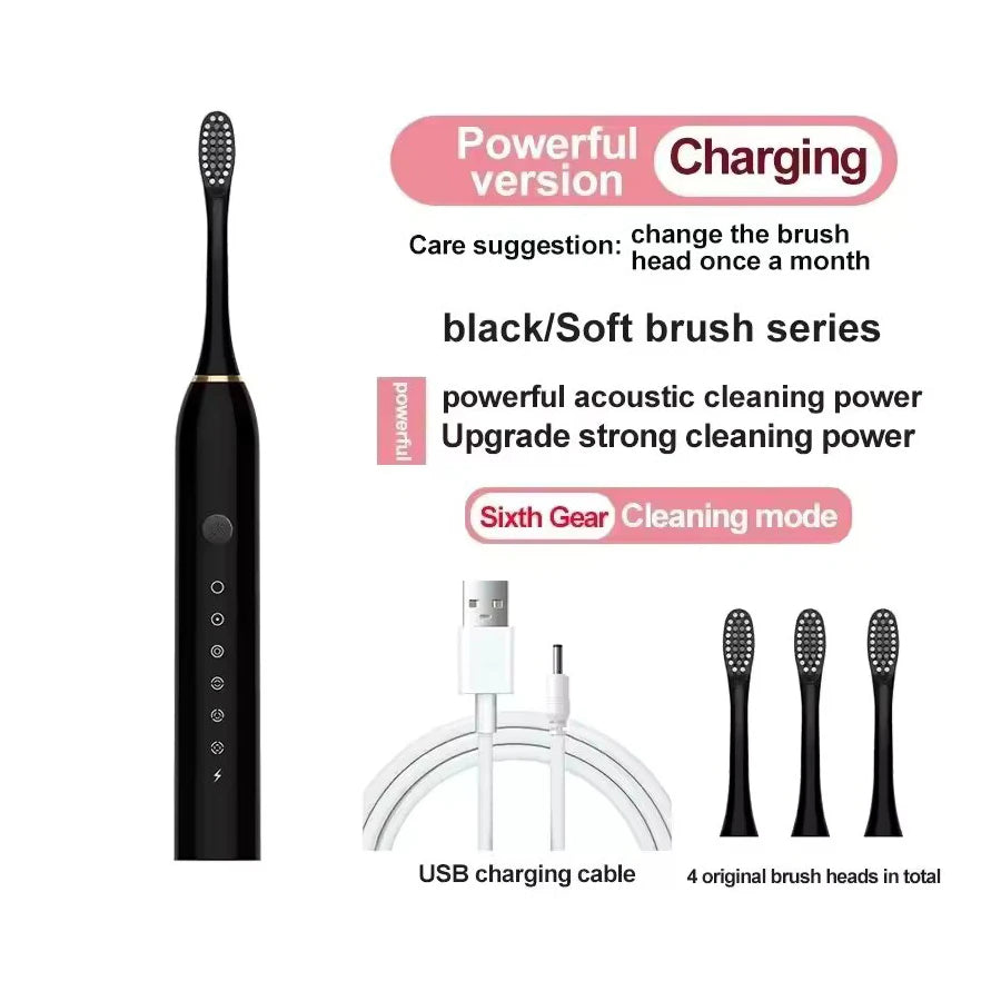Electric Toothbrush Waterproof DuPont Brush Head USB Rechargeable High Frequency Cleaning