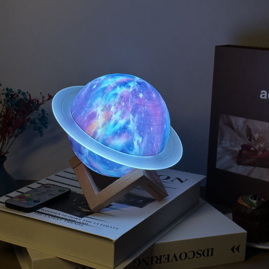 NNEDSZ Purle And Blue 3D Saturn Ring Bluetooth Speaker with Adjustable LED Lights, HiFi Bass, USB Charging, and Immersive Sound for Home and Desktop Use-0
