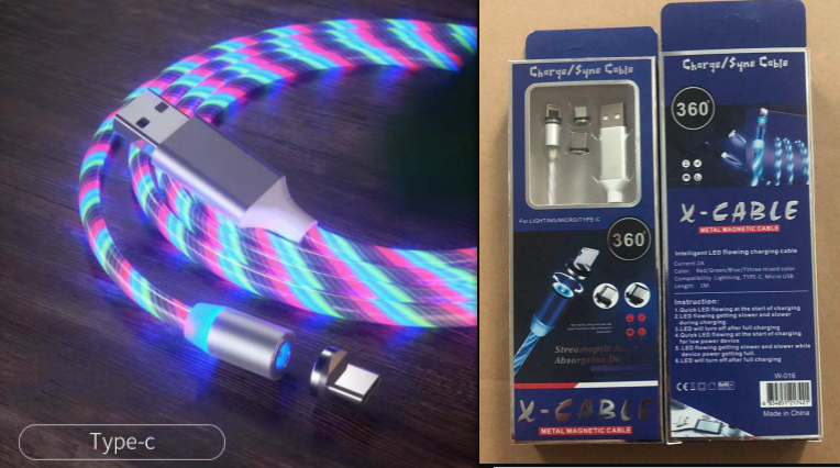 Magnetic LED Fast Charging Cable – Type-C, Micro USB & Lightning