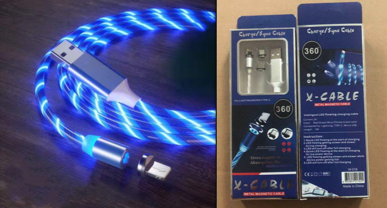 Magnetic LED Fast Charging Cable – Type-C, Micro USB & Lightning